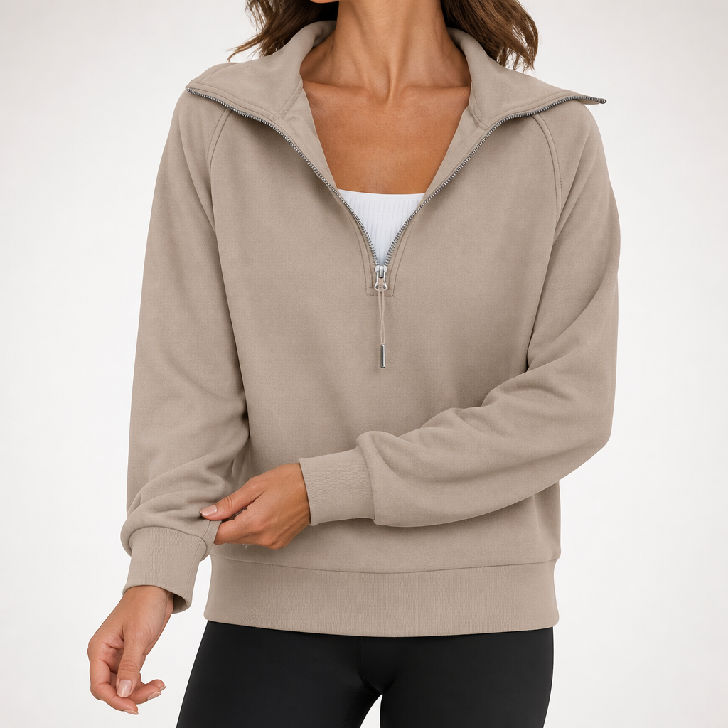 Fenella | Womens Yoga Top Long Sleeve Half Zip Stand Collar Running Fitness Top, Design 4