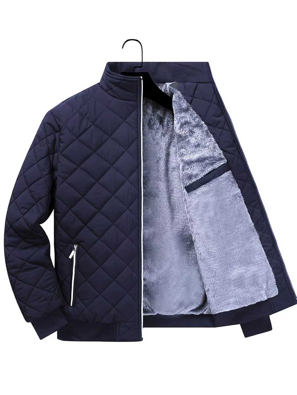 Ferris | Mens Quilted Fleece Lined Winter Jacket, Dark Blue