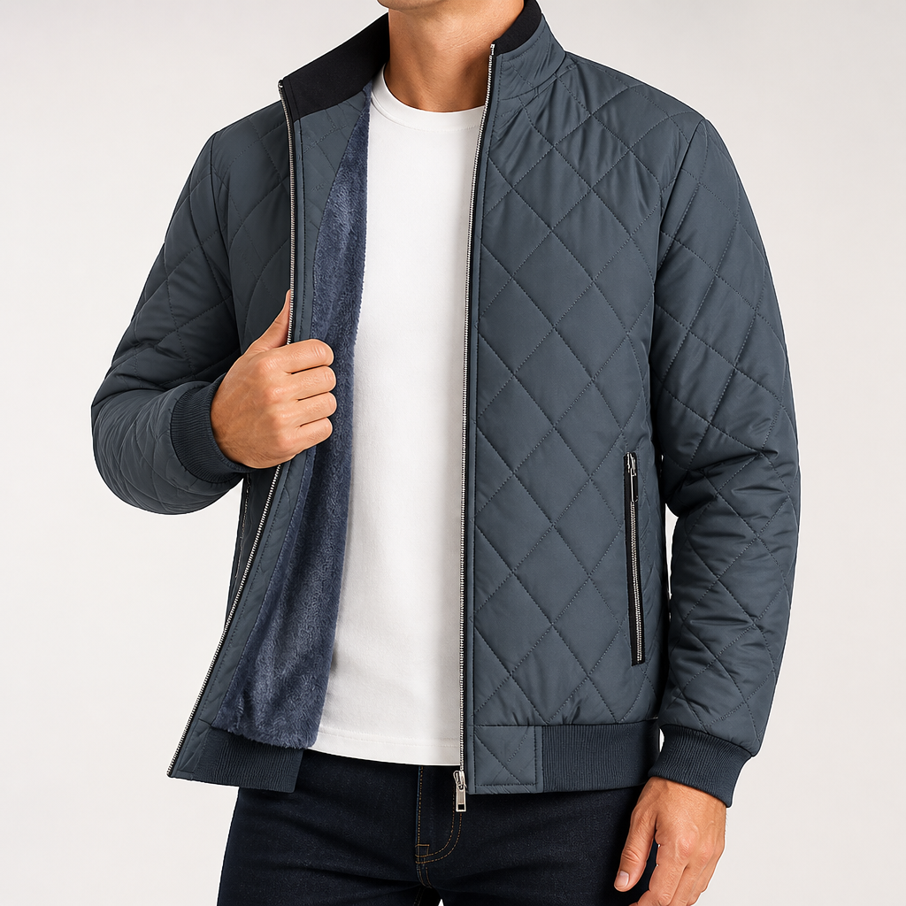 Ferris | Mens Quilted Fleece Lined Winter Black Soft Shell Jacket, Grey