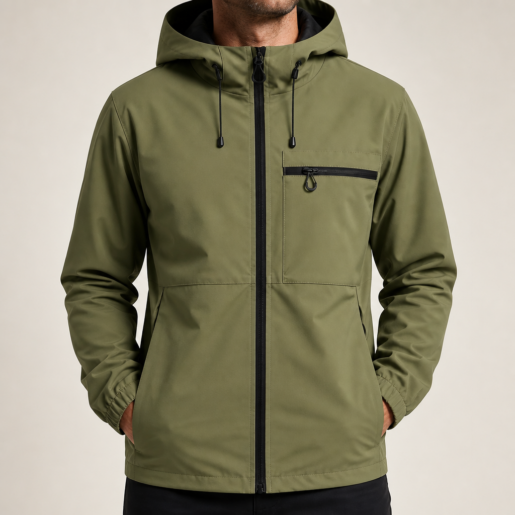 Fletcher | Mens Hooded Utility Workwear Windbreaker Autumn Jacket, Army Green