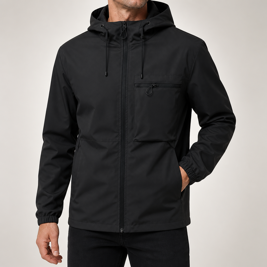 Fletcher | Mens Hooded Utility Workwear Windbreaker Autumn Jacket, Black