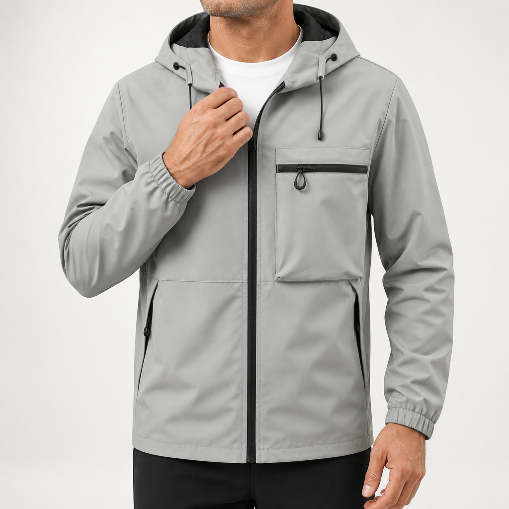 Fletcher | Mens Hooded Utility Workwear Windbreaker Autumn Jacket, Light Grey
