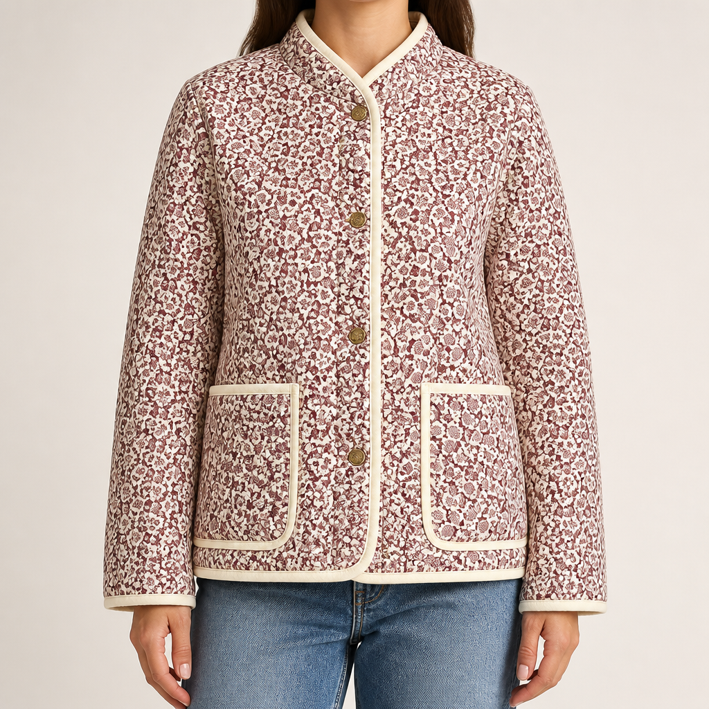 Fleur | Womens Padded Jacket Printed Cotton Lightweight Warm Jacket, Brown