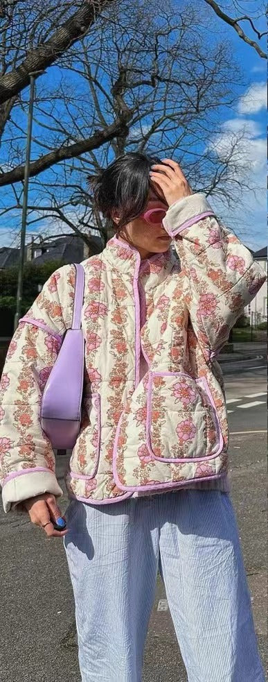 Fleur | Womens Printed Padded Cotton Lightweight Jacket - Pink