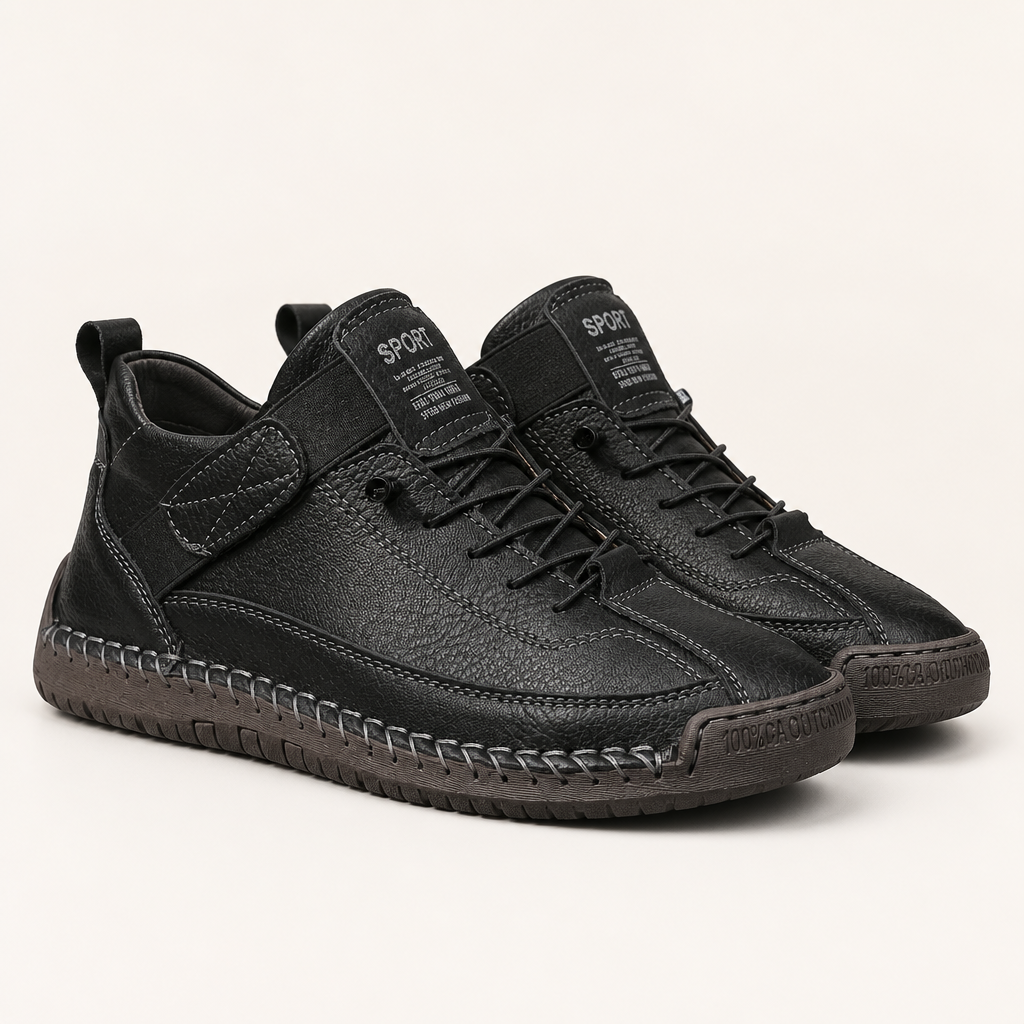 Frankie | Womens Trainers Leather Low Top Retro Flat Sneakers, Black