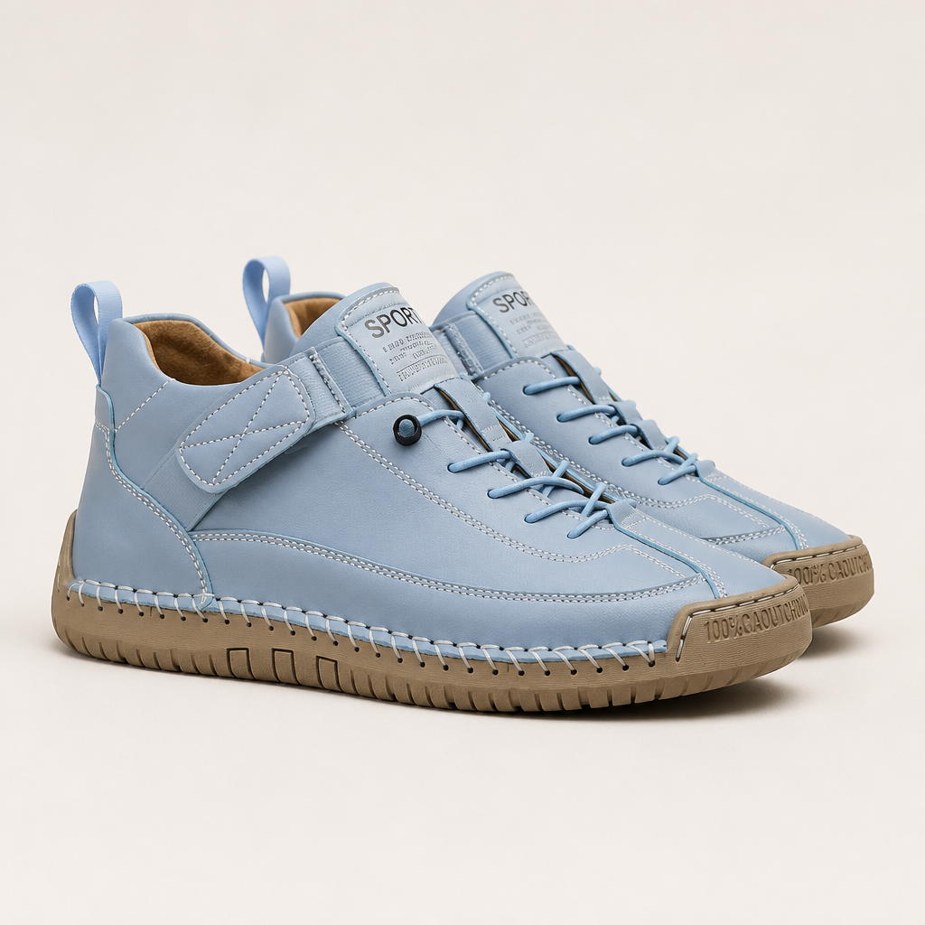 Frankie | Womens Trainers Leather Low Top Retro Flat Sneakers, Light Blue