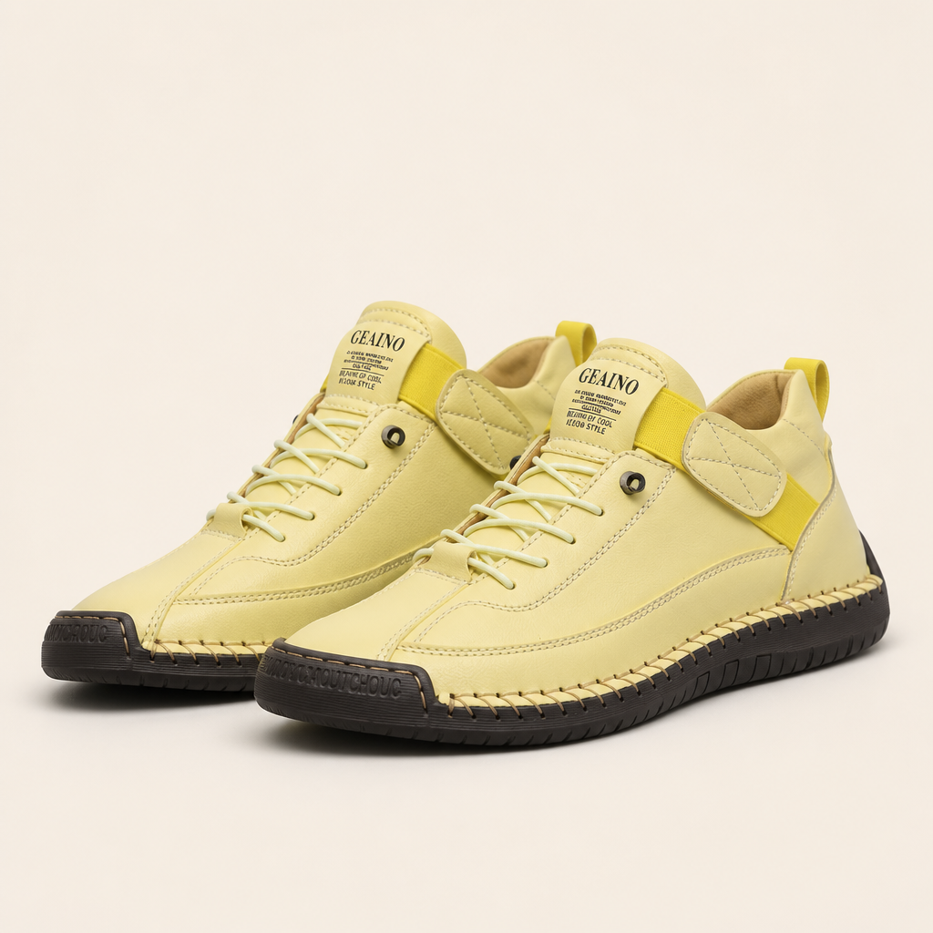 Frankie | Womens Trainers Leather Low Top Retro Flat Sneakers, Yellow