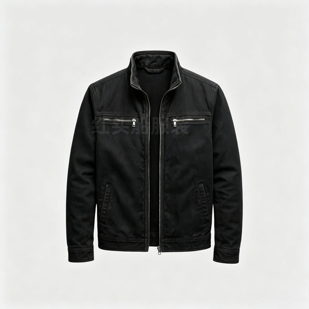 Garrick | Mens Cotton Lapel Zip Workwear Jacket Padded Coat - Black