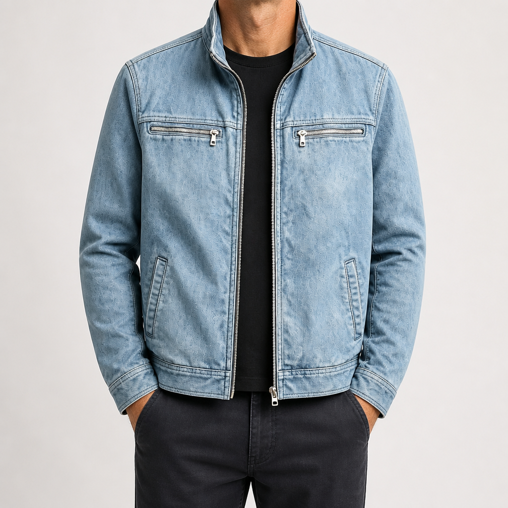 Garrick | Mens Cotton Lapel Zip Workwear Jacket Padded Coat, Denim Blue