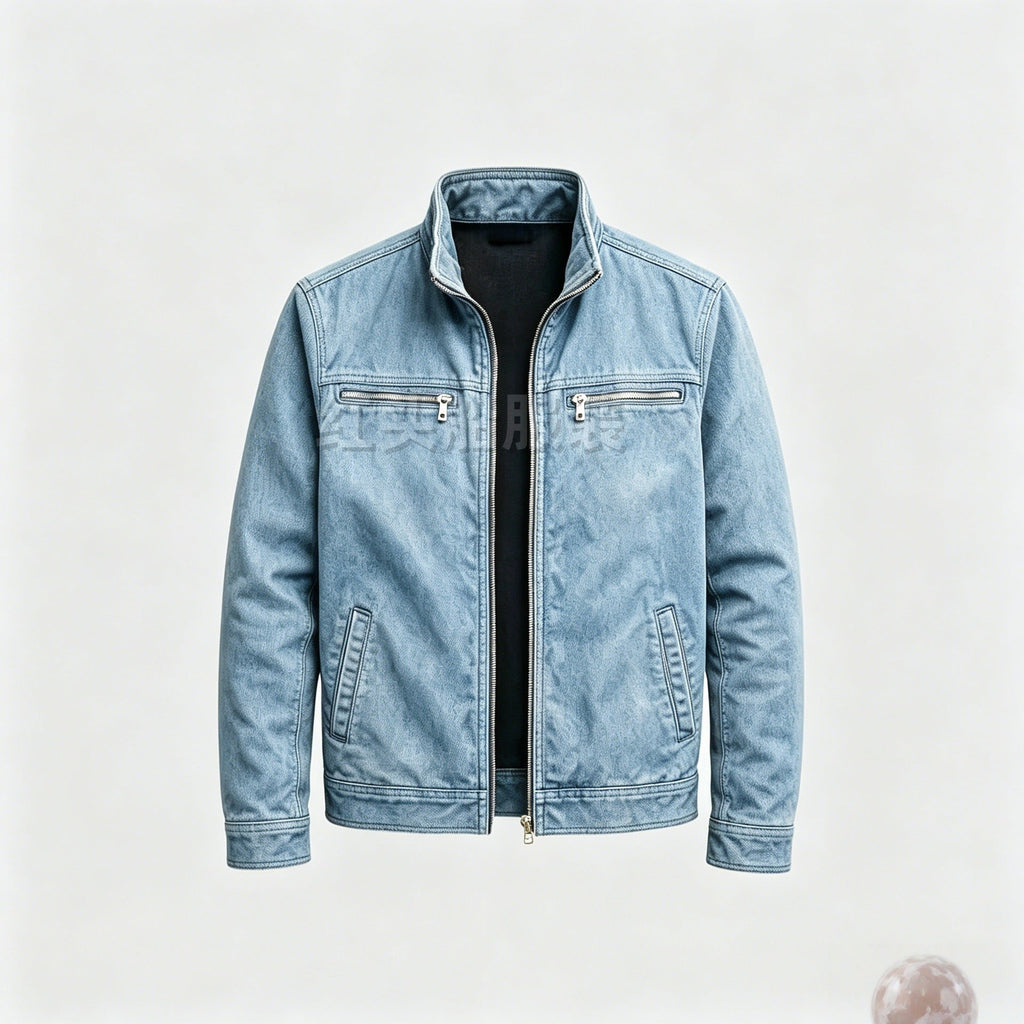 Garrick | Mens Cotton Lapel Zip Workwear Jacket Padded Coat - Denim Blue