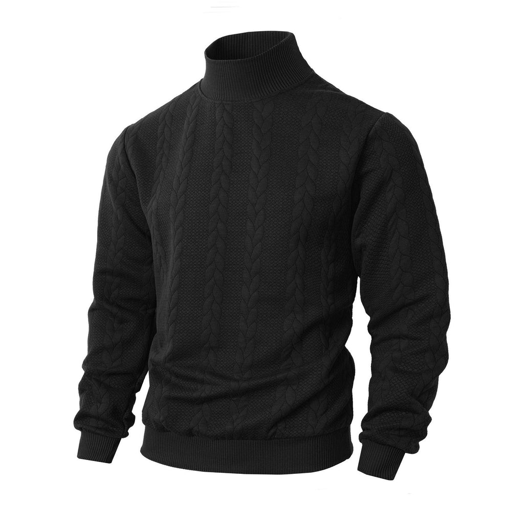 Garrick | Mens Knitted Warm High Neck Jumper Winter Sweater - Black