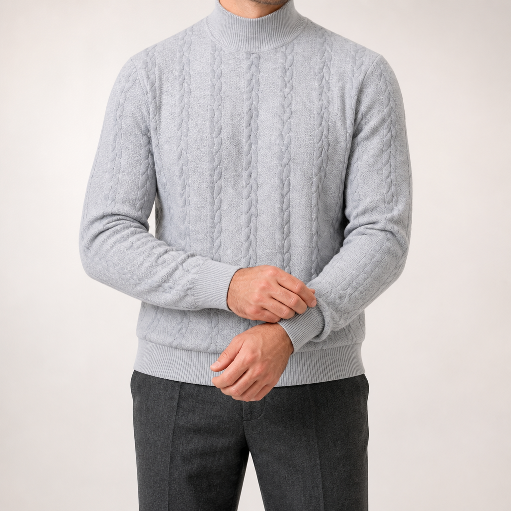 Garrick | Mens Knitted Warm High Neck Jumper Winter Sweater, Grey