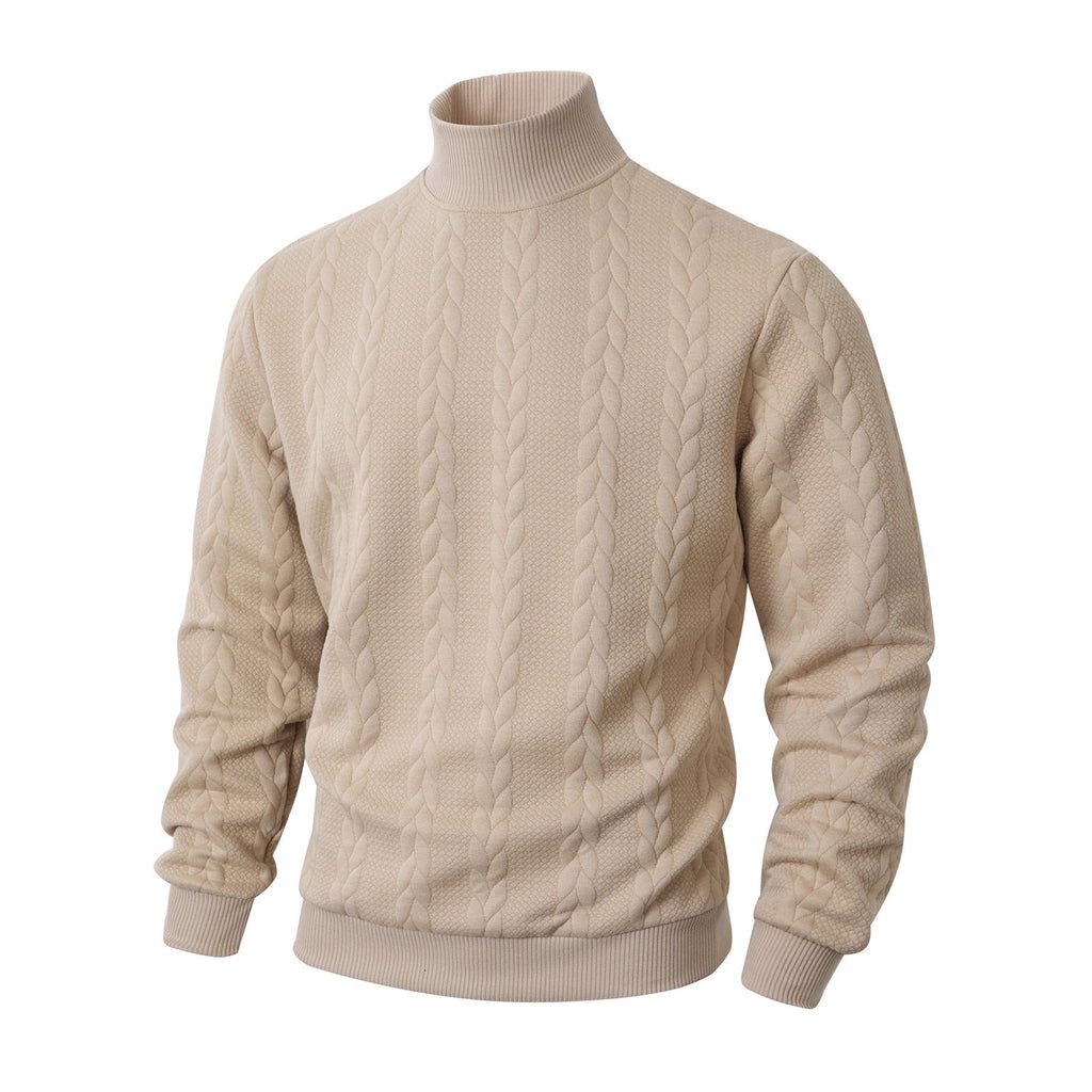 Garrick | Mens Knitted Warm High Neck Jumper Winter Sweater - Khaki