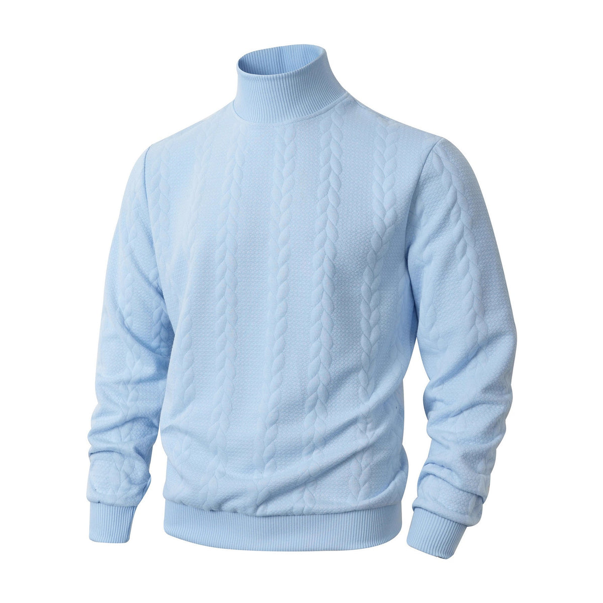 Garrick | Mens Knitted Warm High Neck Jumper Winter Sweater - Light Blue