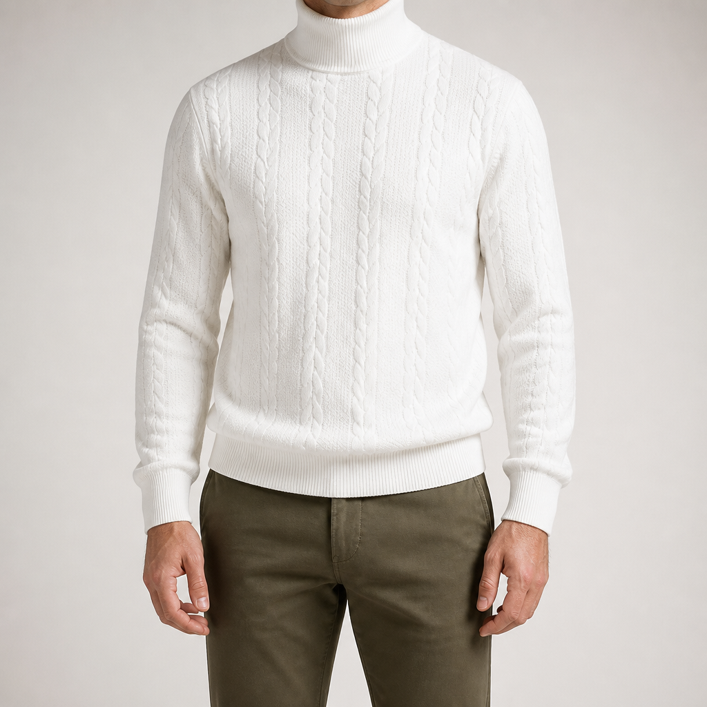 Garrick | Mens Knitted Warm High Neck Jumper Winter Sweater, White