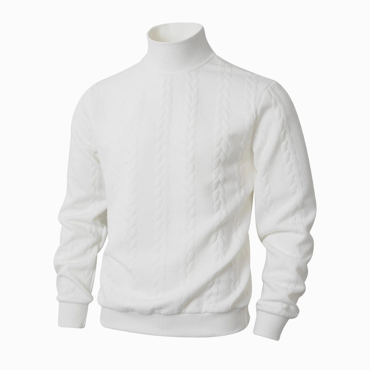 Garrick | Mens Knitted Warm High Neck Jumper Winter Sweater - White