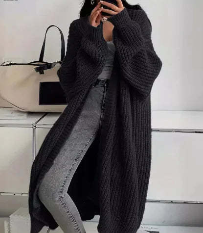 Genevieve | Womens Long Knitted Loose Thickened Winter Ladies Cardigan - Black