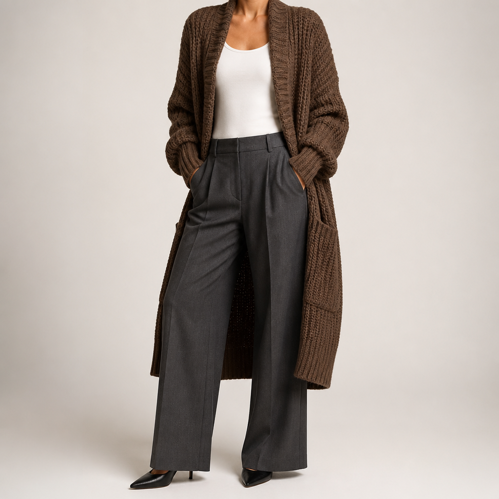 Genevieve | Womens Long Knitted Loose Thickened Winter Ladies Cardigan, Brown
