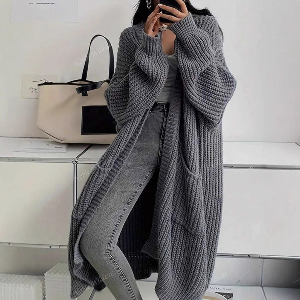 Genevieve | Womens Long Knitted Loose Thickened Winter Ladies Cardigan - Dark Grey