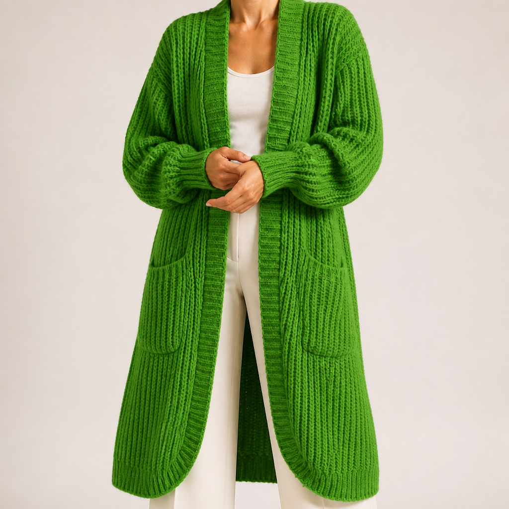 Genevieve | Womens Long Knitted Loose Thickened Winter Ladies Cardigan, Green