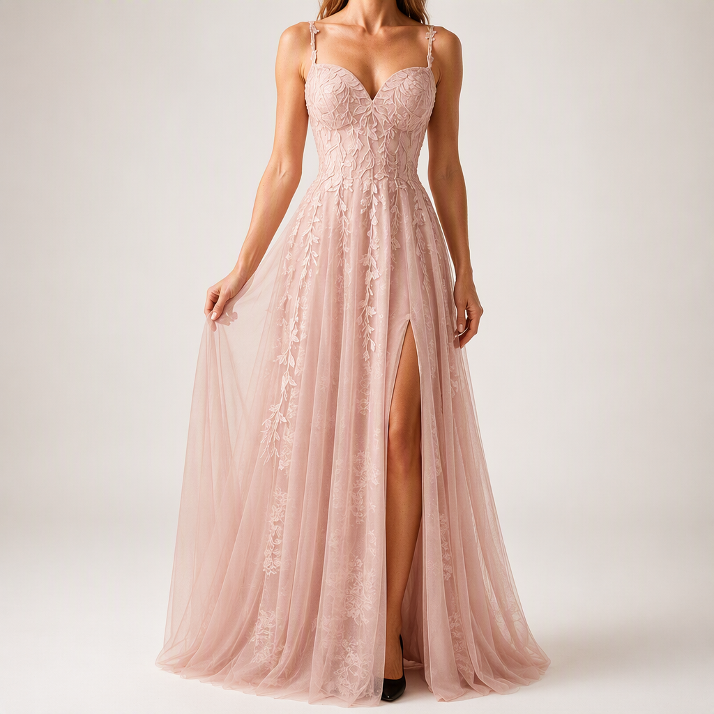 Genevieve | Womens Prom Formal Evening Gown Maxi Wedding Guest Cocktail Dresses, Blush Pink