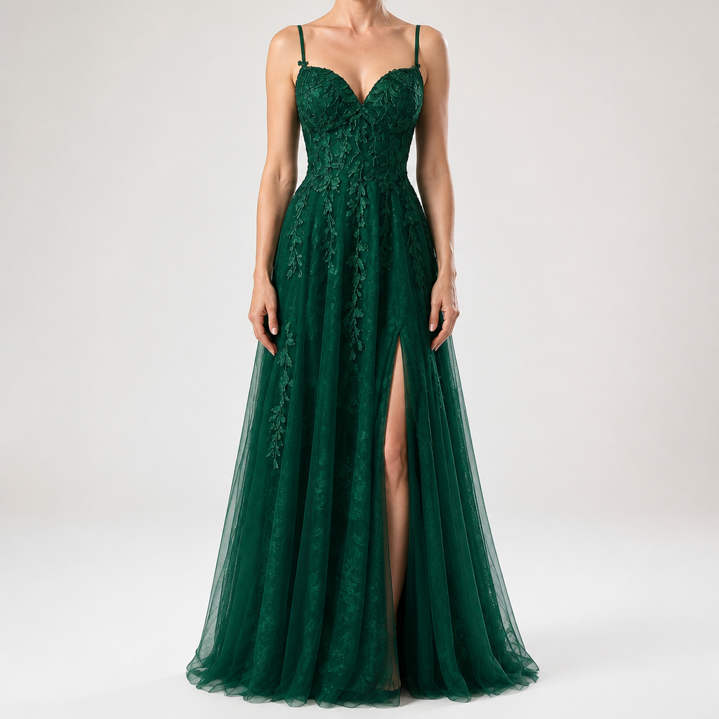 Genevieve | Womens Prom Formal Evening Gown Maxi Wedding Guest Cocktail Dresses, Emerald Green