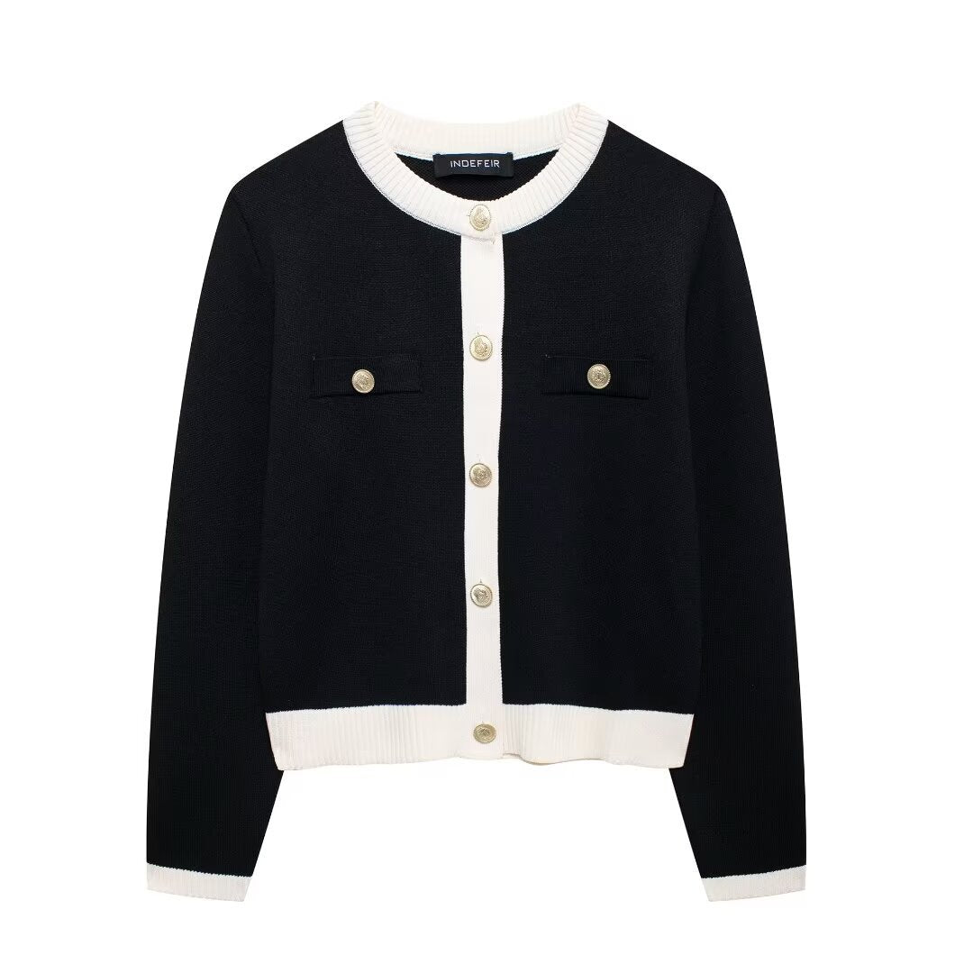 Georgina | Womens Gold Button Knit Jacket - Black