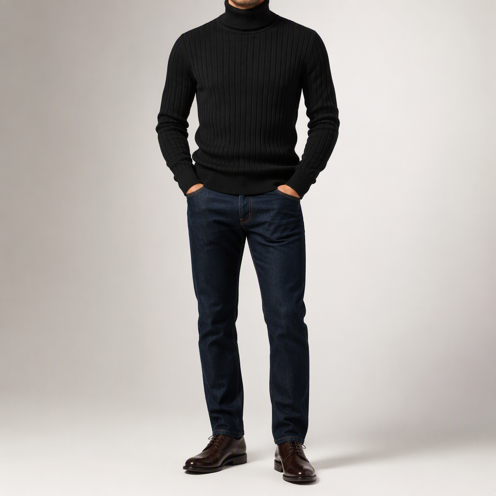 Gideon | Mens Knitted Jumper Roll Neck Pullover Warm Winter Sweater, Black