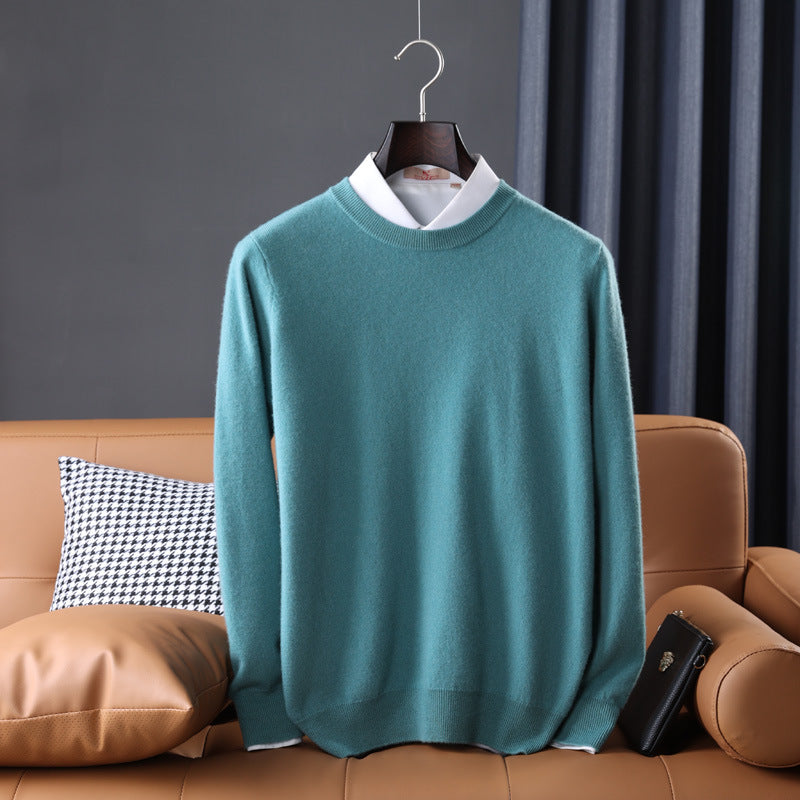 Gideon | Mens V Neck Loose Knitted Jumper - Ancient Style Green Round Neck