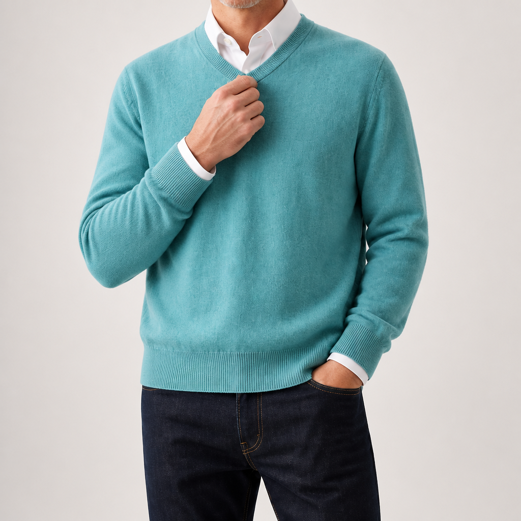 Gideon | Mens V Neck Knitted Jumper Loose Knit Sweater, Green 2