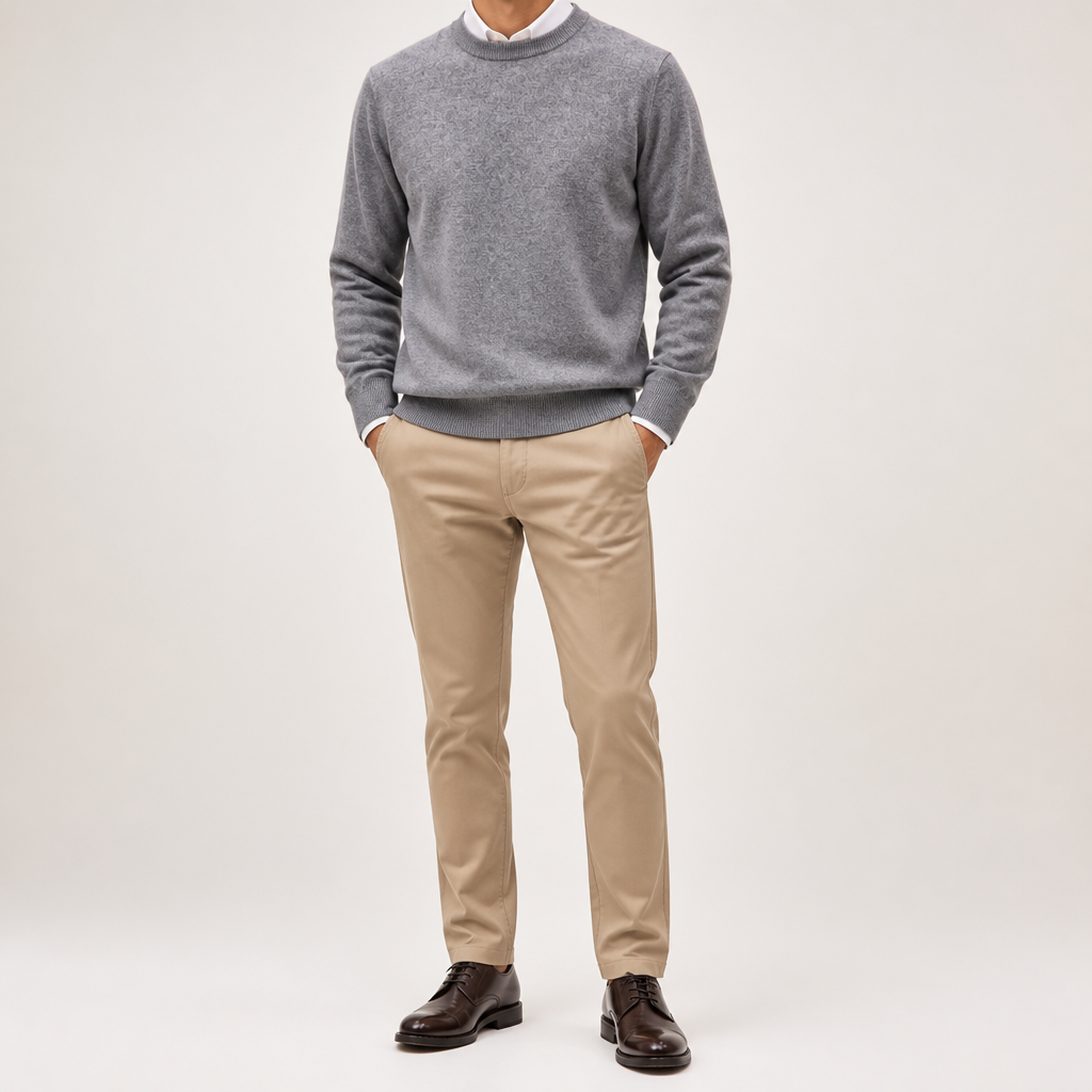 Gideon | Mens V Neck Knitted Jumper Loose Knit Sweater, Grey