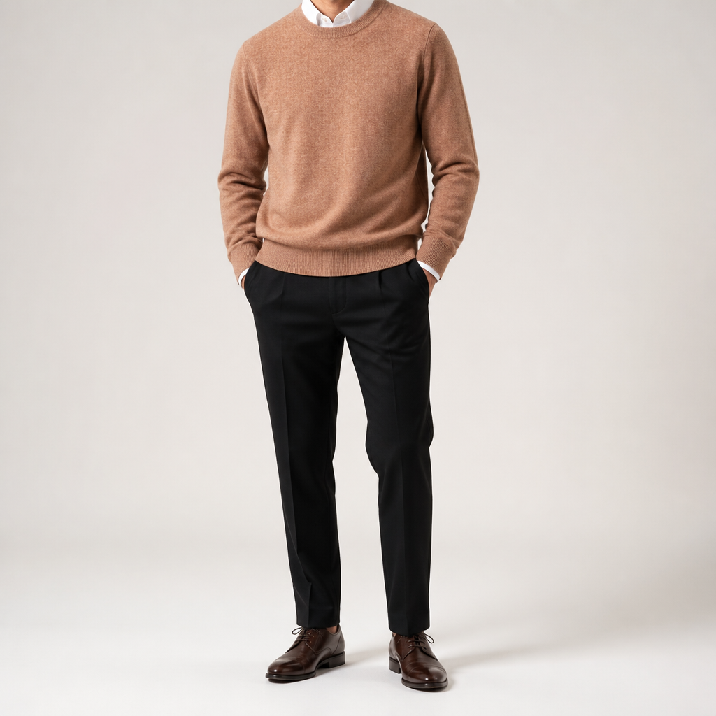 Gideon | Mens V Neck Knitted Jumper Loose Knit Sweater, Khaki