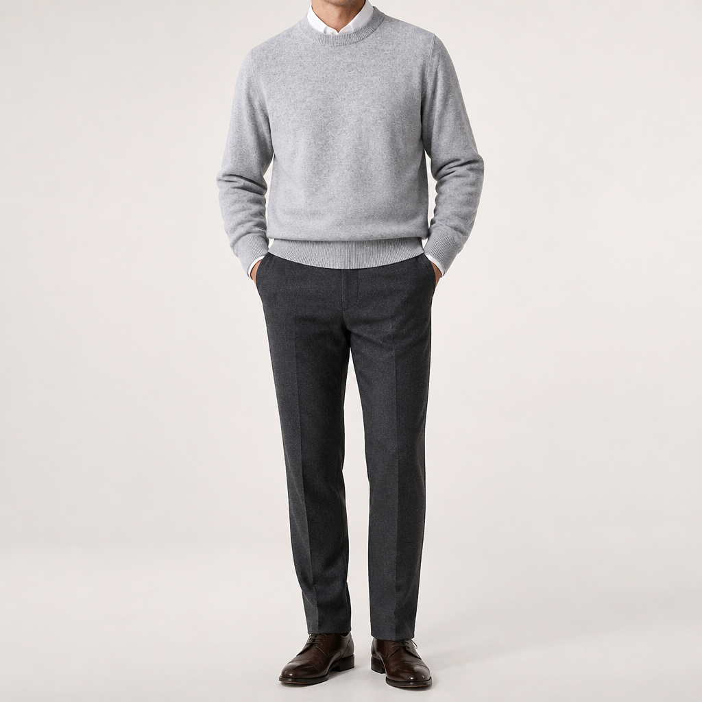 Gideon | Mens V Neck Knitted Jumper Loose Knit Sweater, Light Grey
