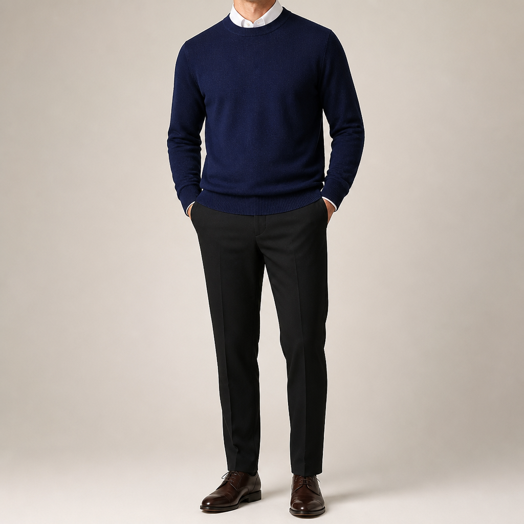 Gideon | Mens V Neck Knitted Jumper Loose Knit Sweater, Navy Blue