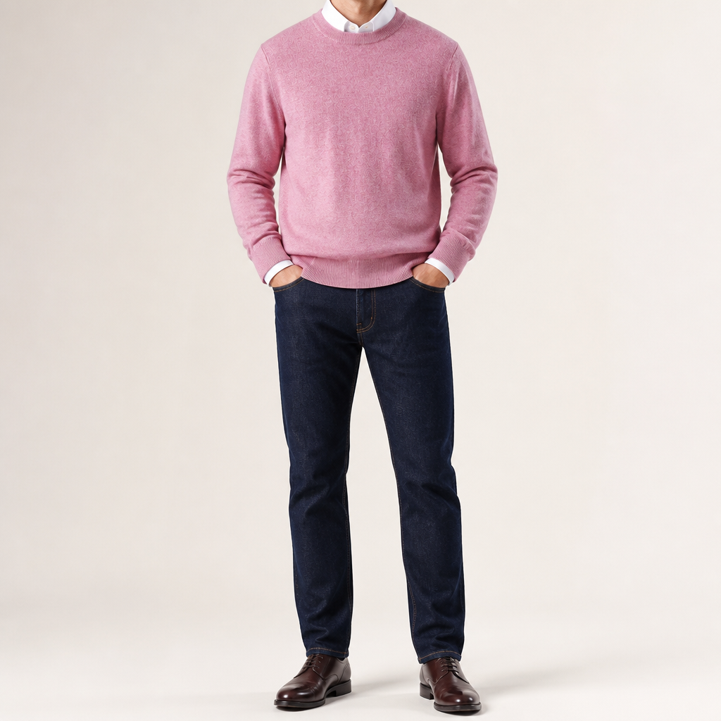 Gideon | Mens V Neck Knitted Jumper Loose Knit Sweater, Pink