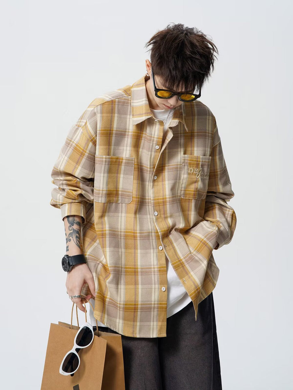 Gilbert | Mens Plaid Cotton Shirt Jacket, Yellow