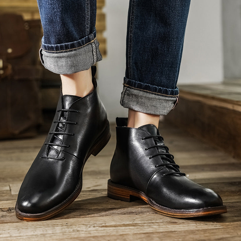 Grayson | Mens Retro High Top Leather Martin Boots - Black