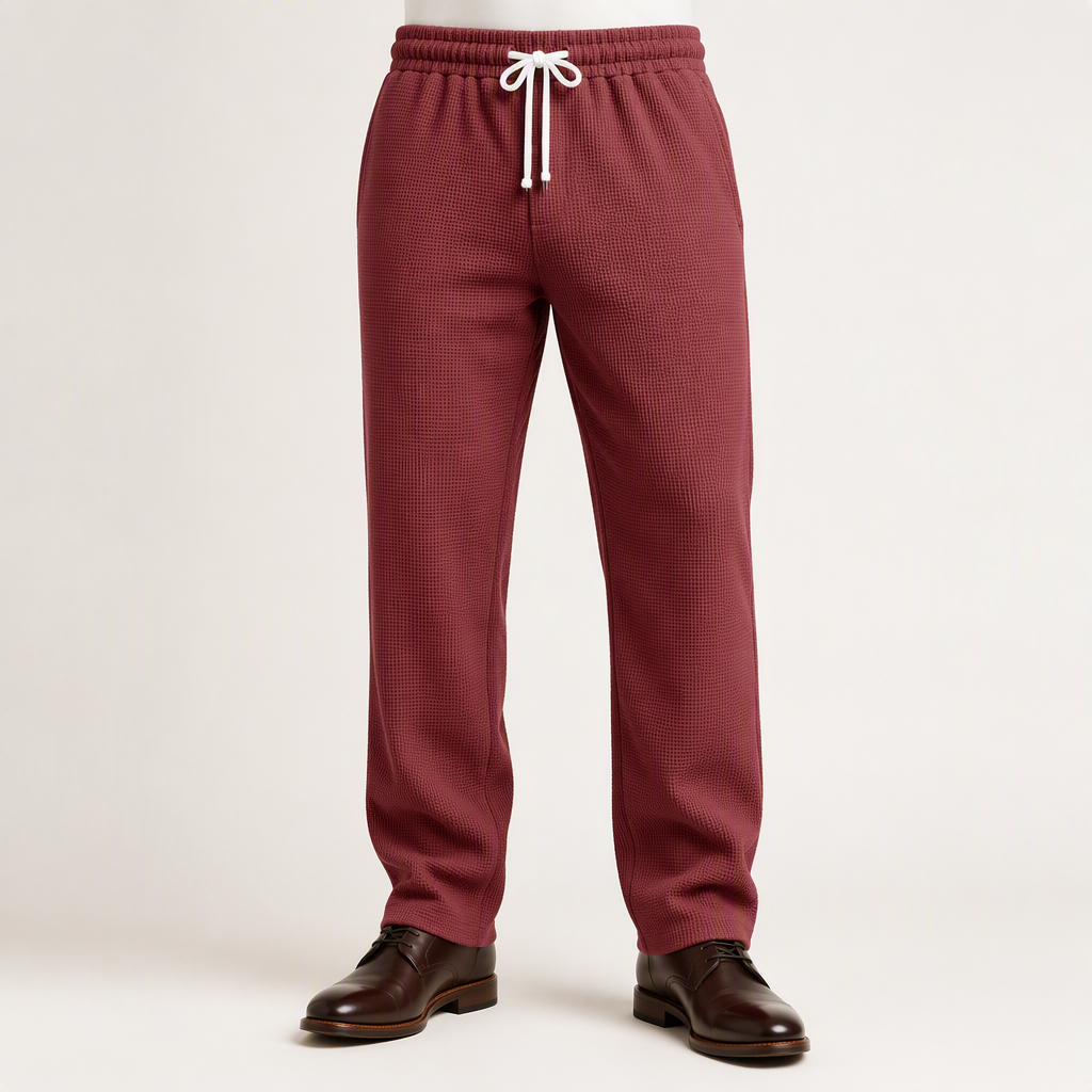 Gulliver | Mens Waffle Knit Casual Sports Versatile Trousers, Wine Red