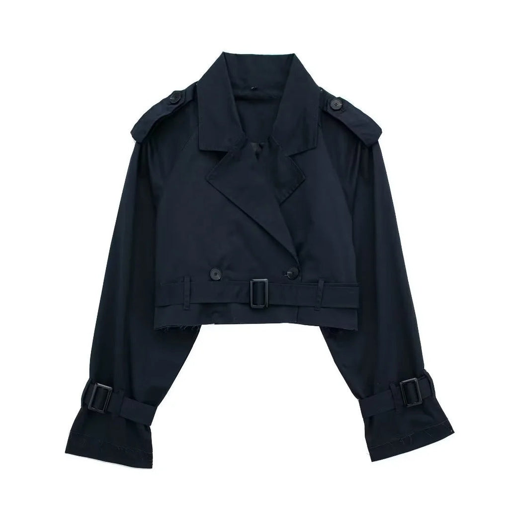 Hattie | Womens Cropped Belted Trench Coat, Black