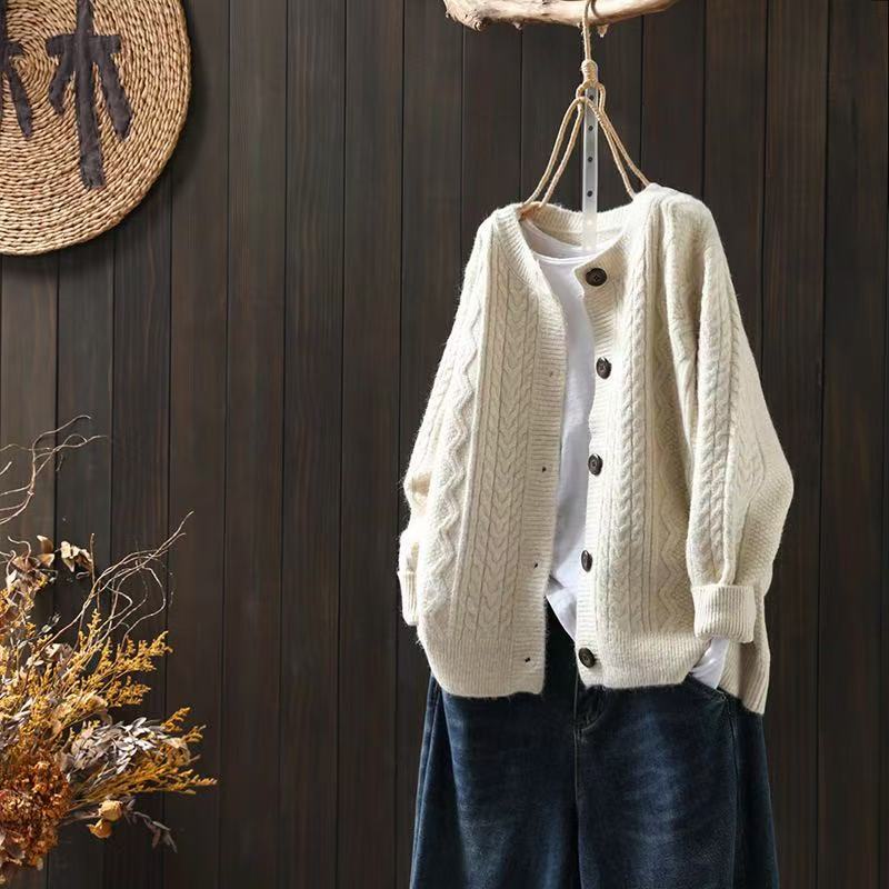 Hazel | Womens Cable Knit Wool Blend Cardigan, Cream White