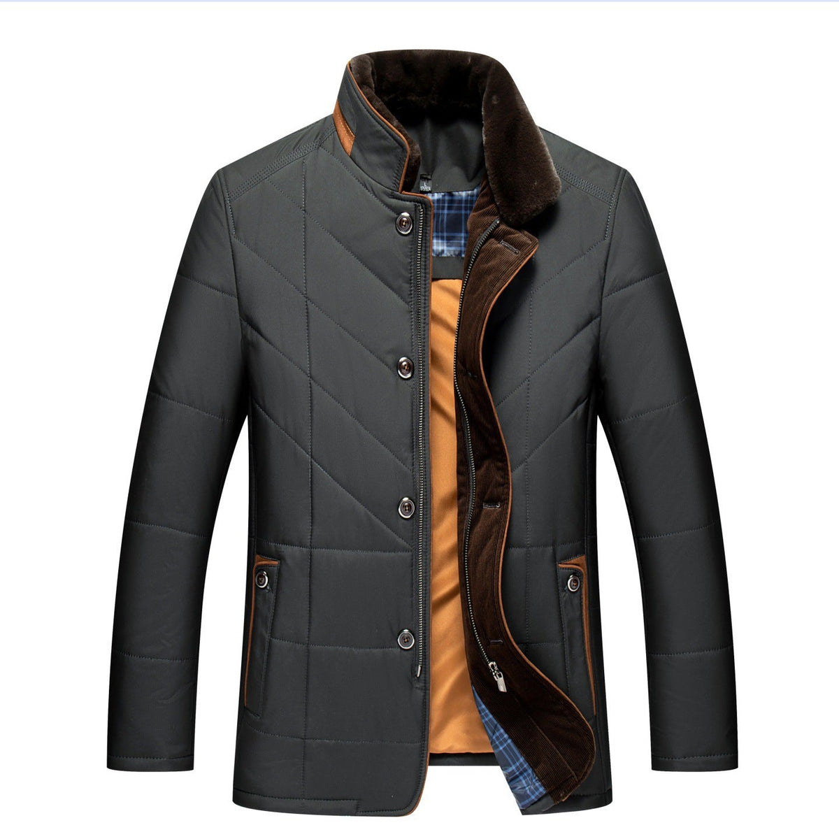 Hector | Mens Fleece Lined Fur Collar Winter Jacket, Dark Green