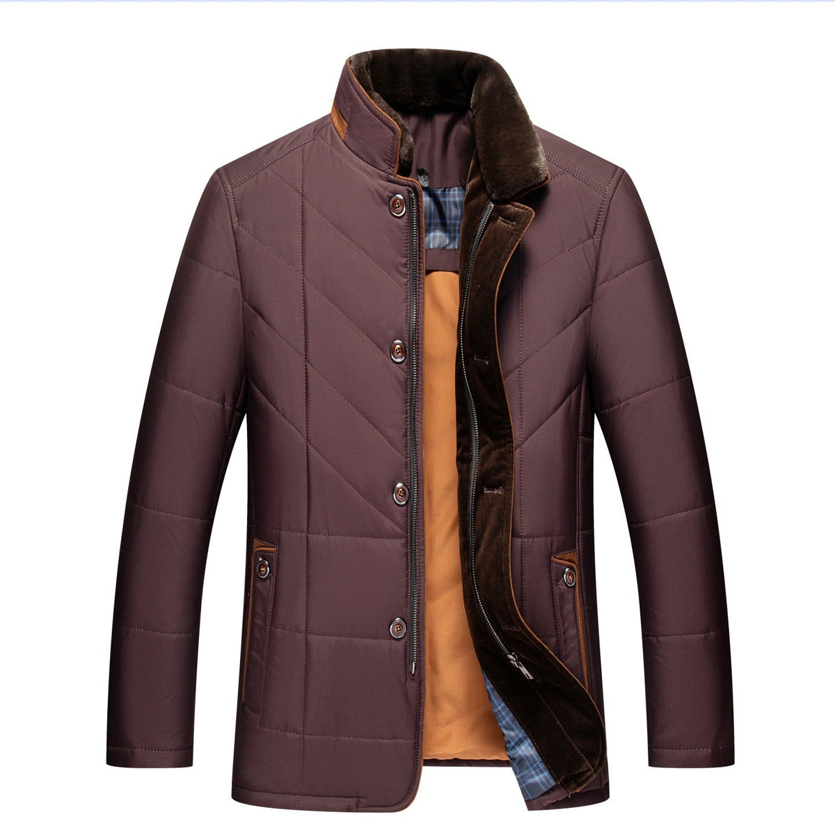 Hector | Mens Fleece Lined Fur Collar Winter Jacket, Wine Red