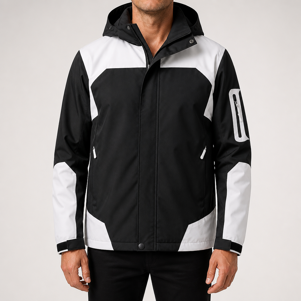 Hendrick | Mens Waterproof Jacket Windproof Lightweight Hooded Rain Jacket, Black White