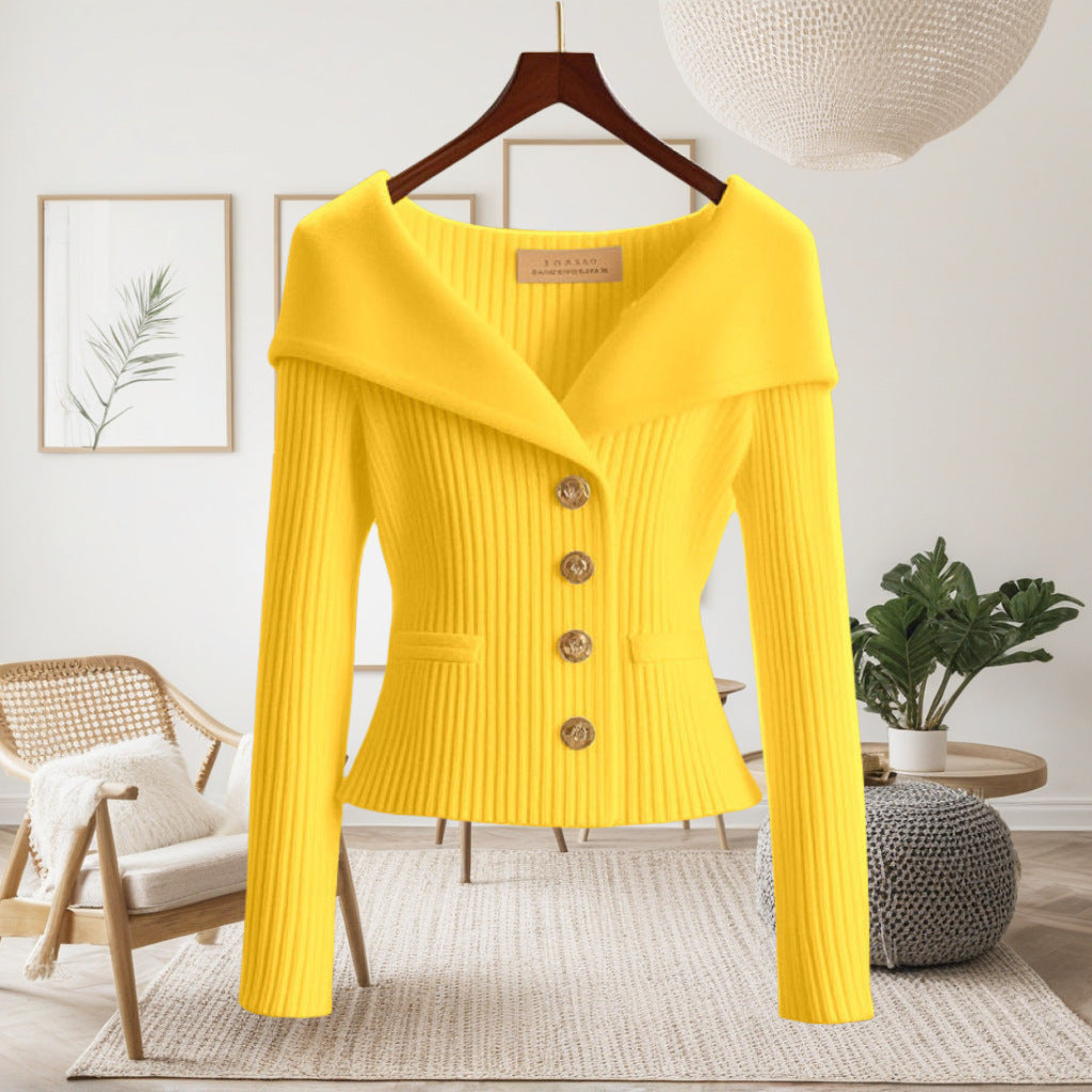 Henrietta | Womens Tweed Knit Cardigan Fitted Waist Jacket - 3