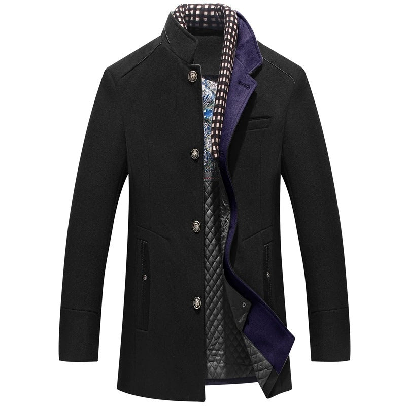 Hollis | Mens Wool Blend Scarf Collar Winter Coat, Black