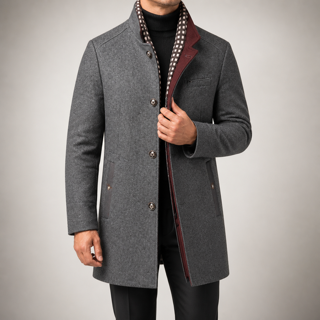 Hollis | Mens Wool Blend Scarf Collar Winter Coat, Grey