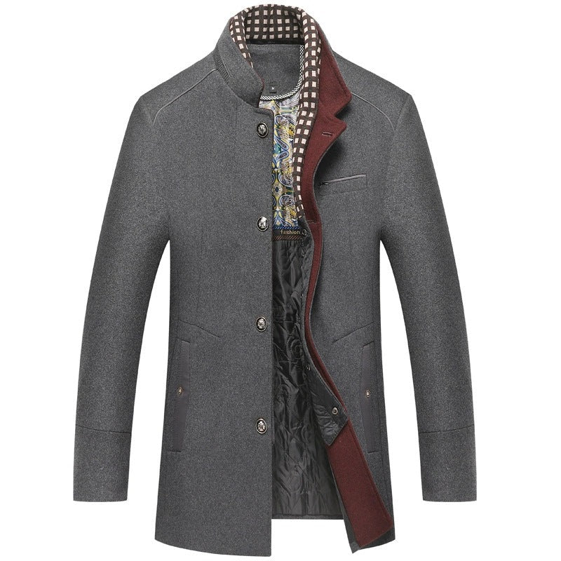 Hollis | Mens Wool Blend Scarf Collar Winter Coat, Grey