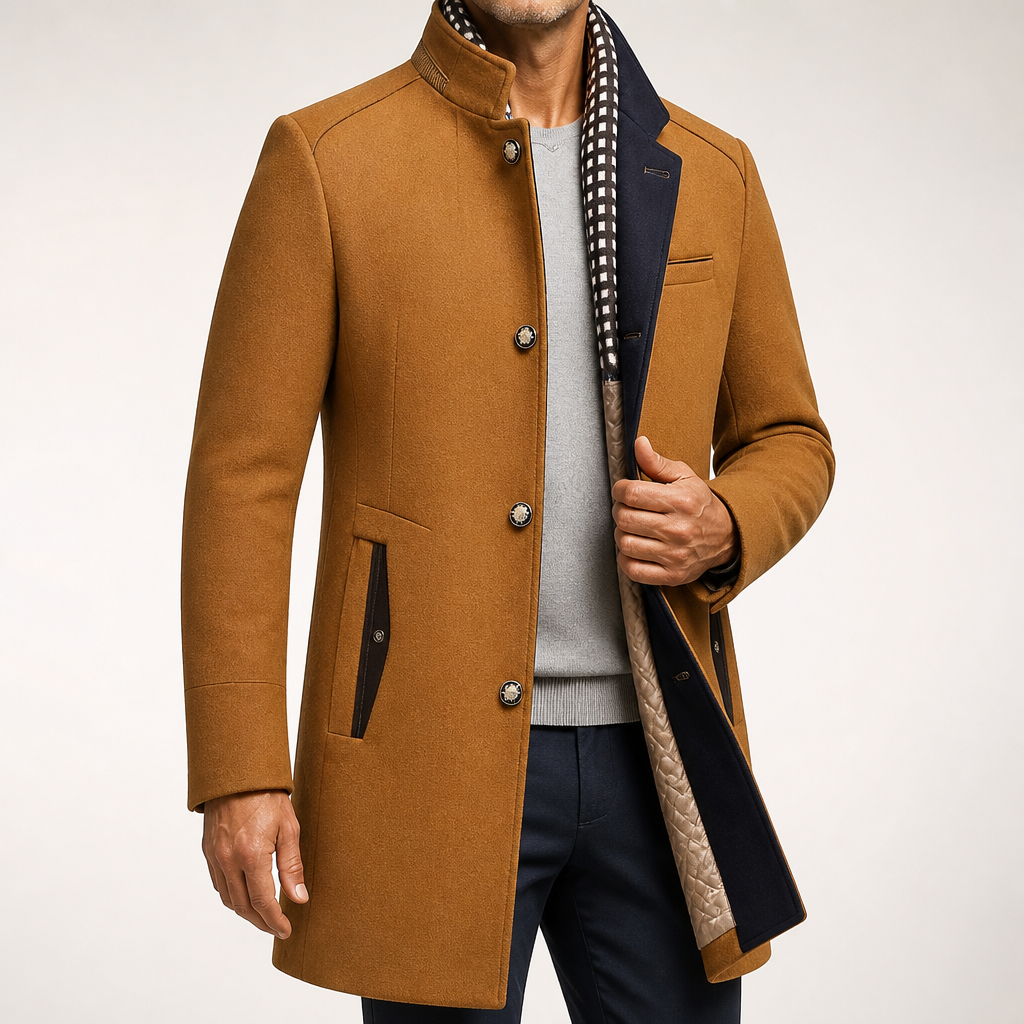 Hollis | Mens Wool Blend Scarf Collar Winter Coat, Yellow