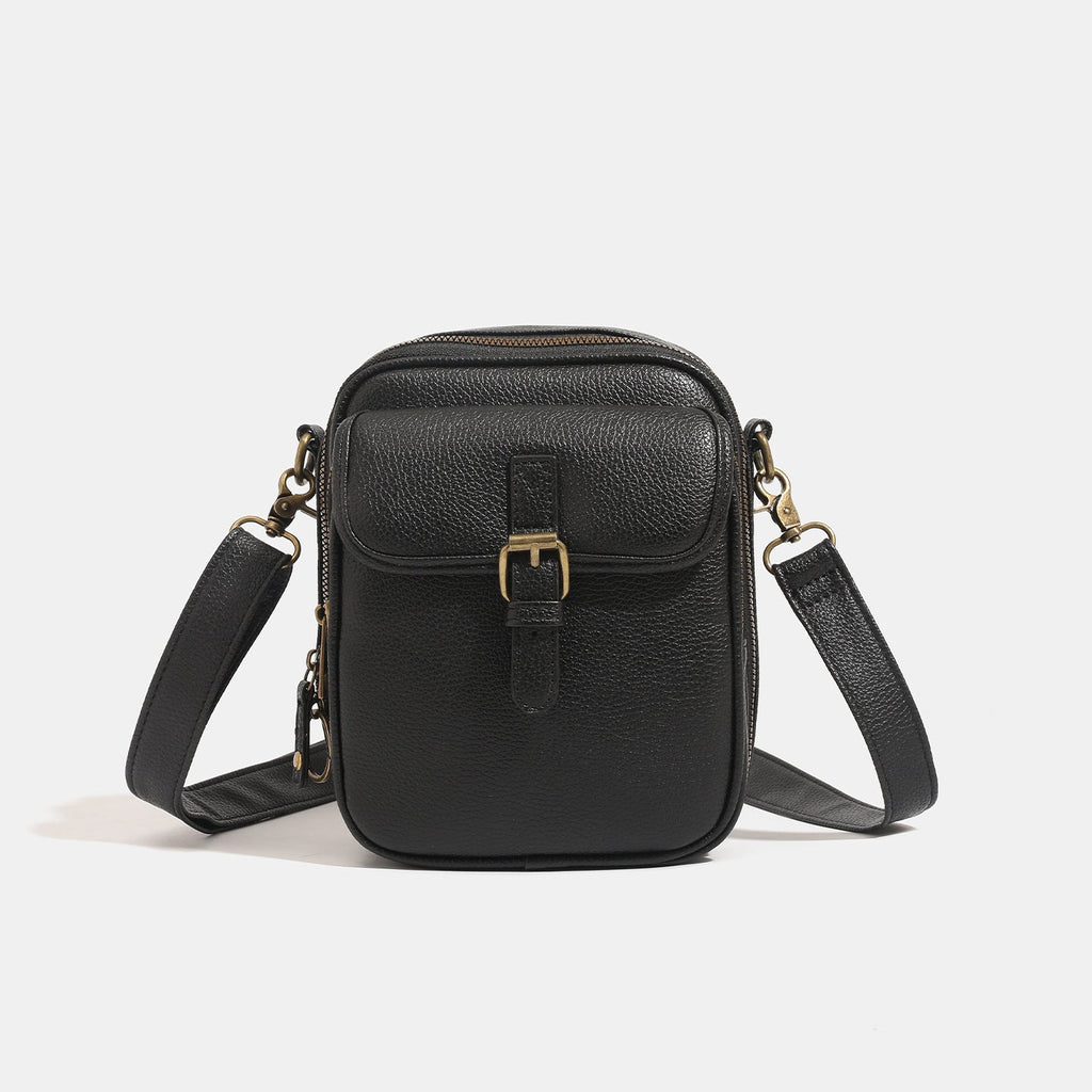 Hollis | Mens Leather Look Crossbody Messenger Shoulder Phone Bag - Black