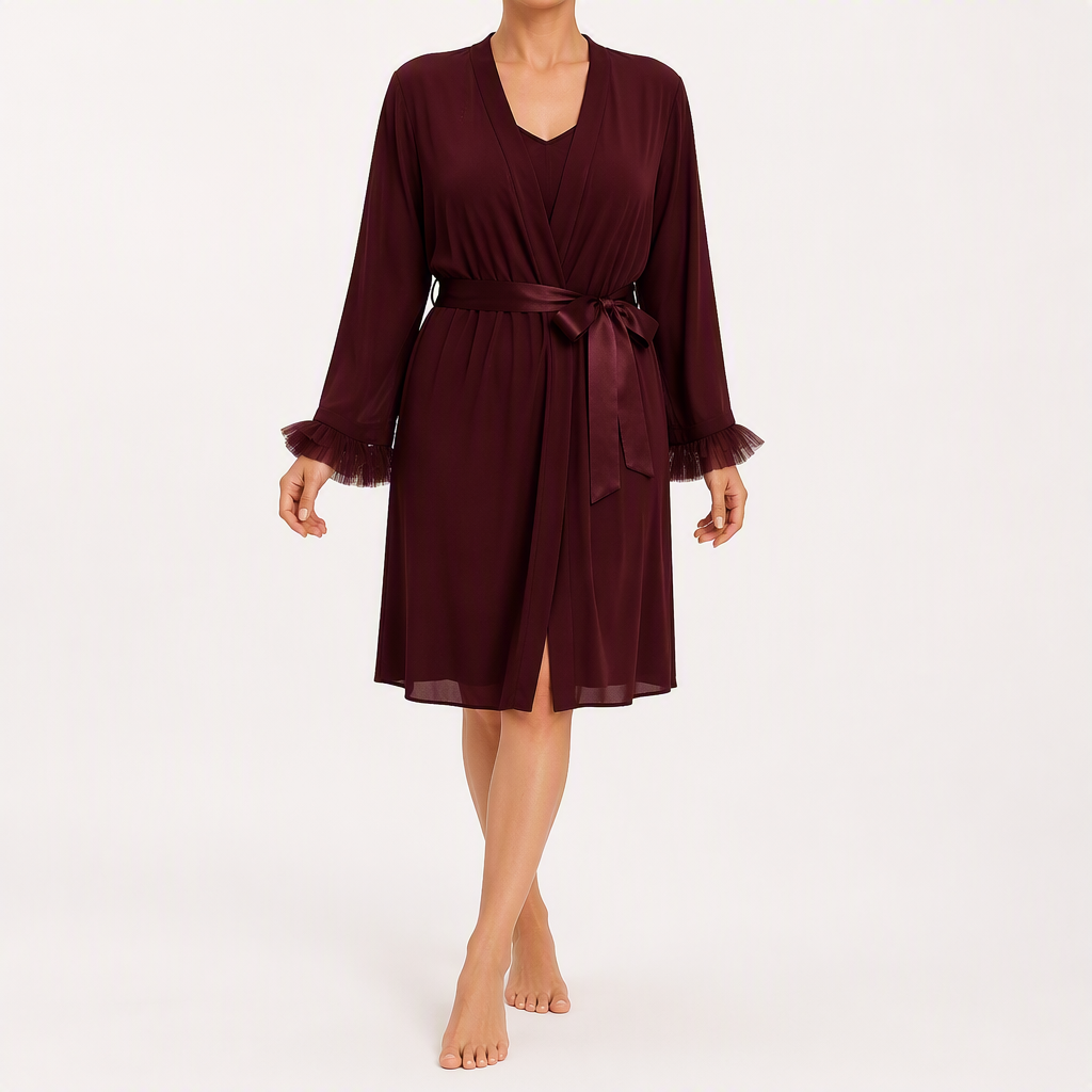 Horatio | Womens Lace Sheer Nightgown Lingerie Loungewear Nightdress Nightwear, Burgundy
